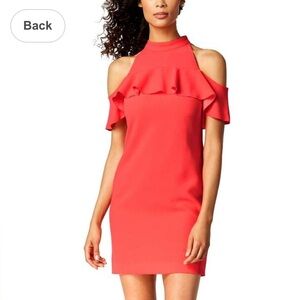 Trina Turk dress Coral Mini Ruffle Flutter Sleeves 4 Lealie cold shoulder